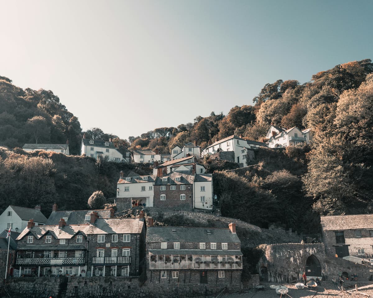Scenic view of a coastal village built into a hillside.