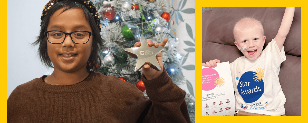 A collage photo of Zara and Stanley, two of our Star Award recipients, holding their award.