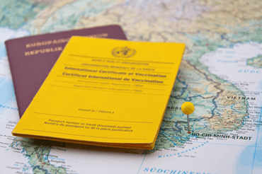 Photograph of passport and vaccination certificate.