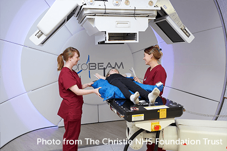 Photo of a child having proton beam therapy.