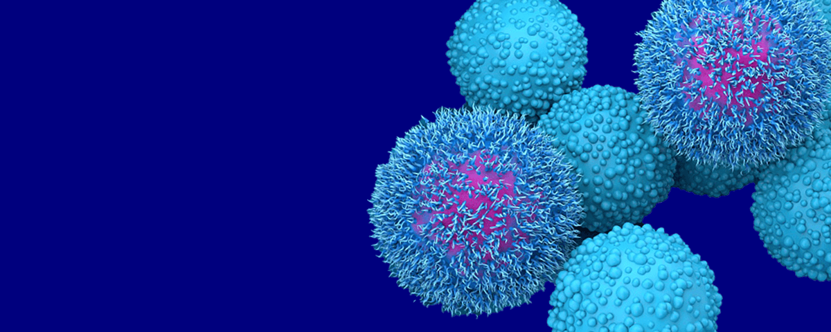 Pancreatic cancer conference 2026. Navy blue background with illustration of pancreatic cancer cells in light blue and pink.