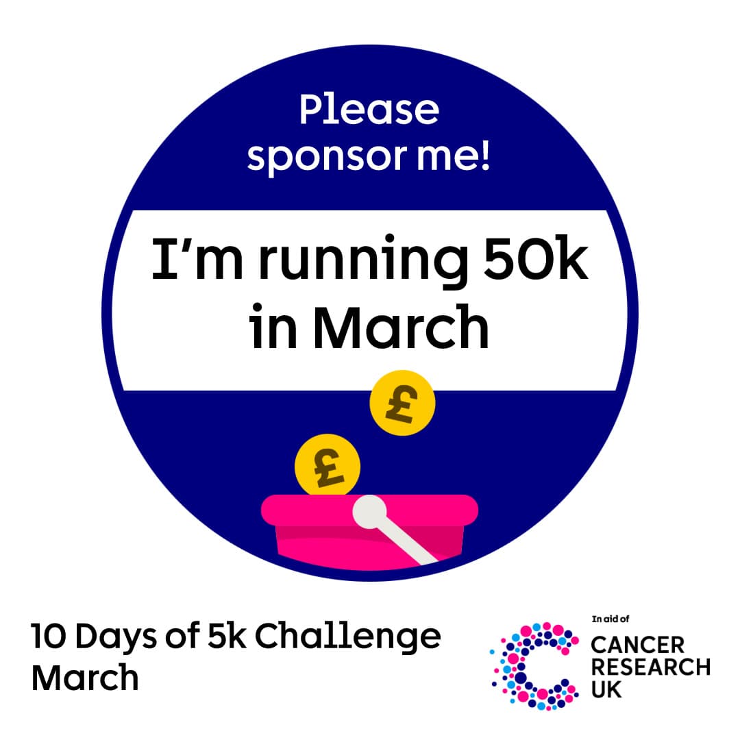 10 Days of 5k Challenge March Fundraising Badge - Please sponsor me! I'm running 50k this March.