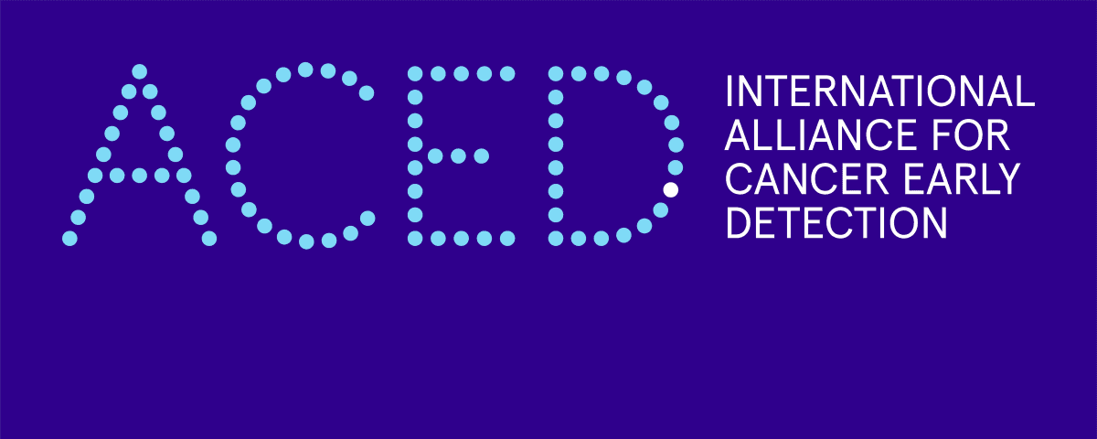 ACED - International Alliance for Cancer Early Detection logo against a blue background.