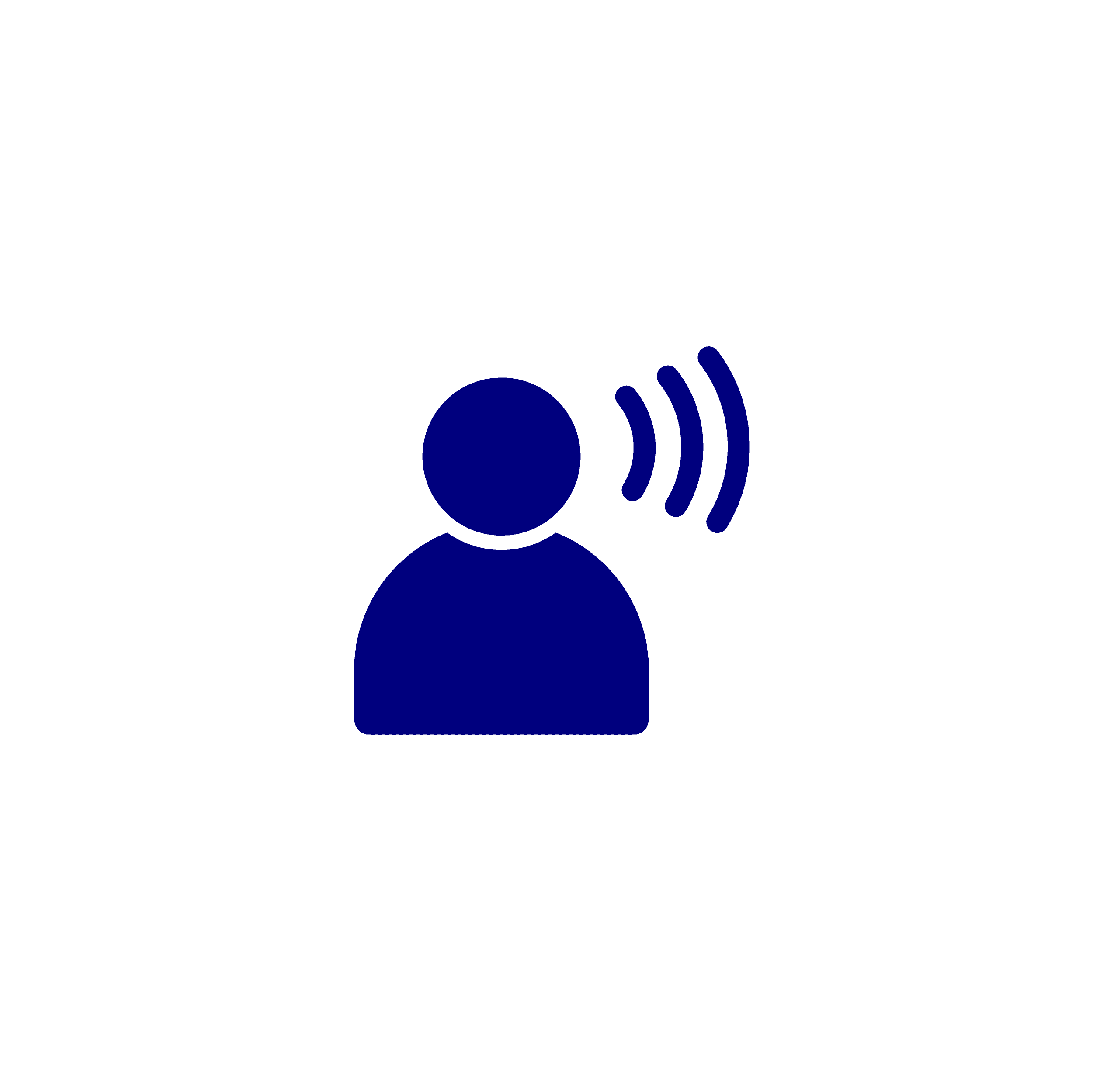 A navy blue icon indicating someone speaking.