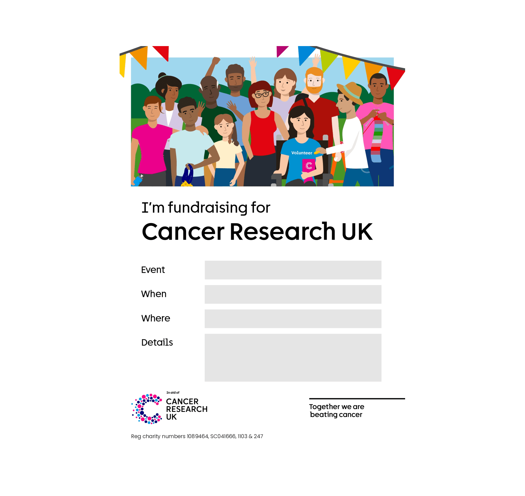 Picture of the fundraising poster with illustrations of different people fundraising on it.