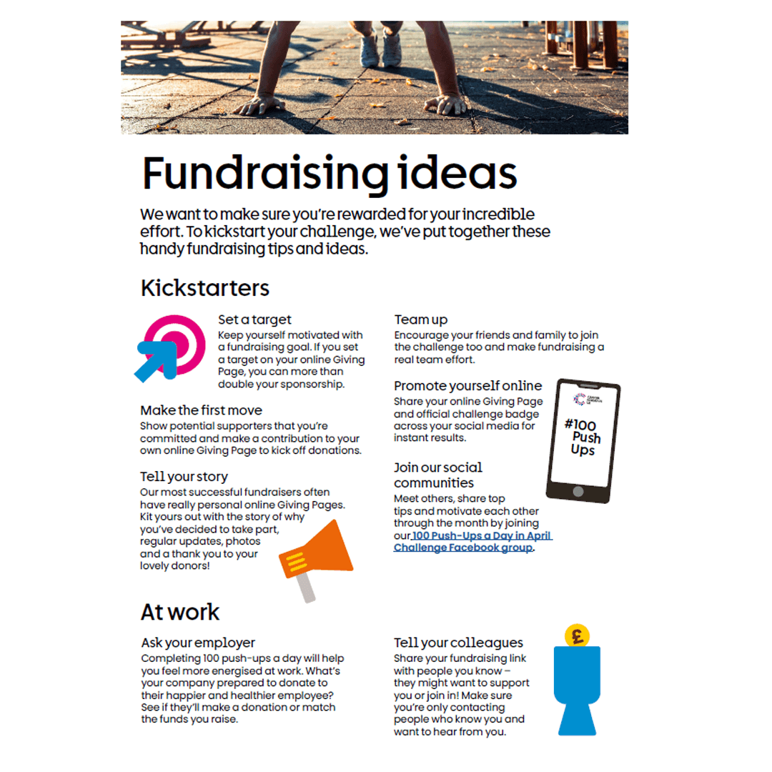 100 Push Ups April 2026 Fundraising ideas pack image.
