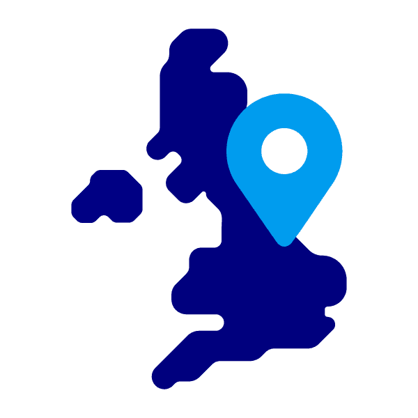 UK map and location pin icon.