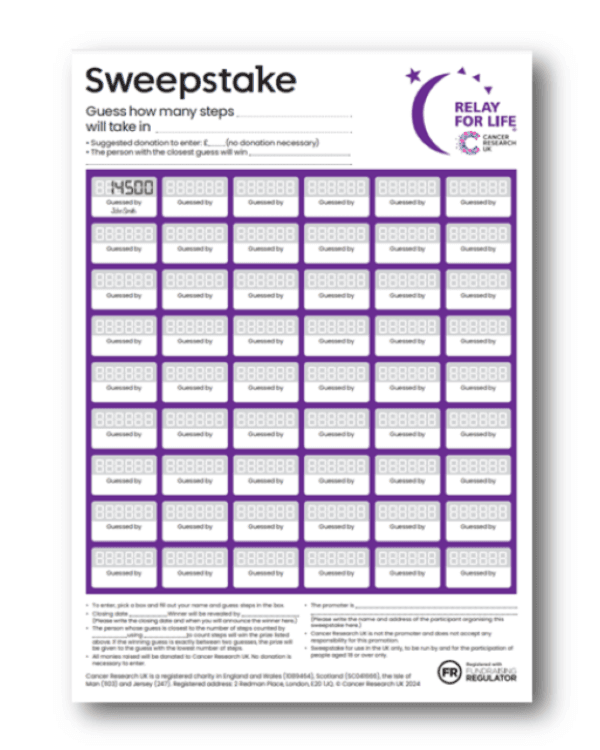 CRUK RelayForLife fundraising materials.