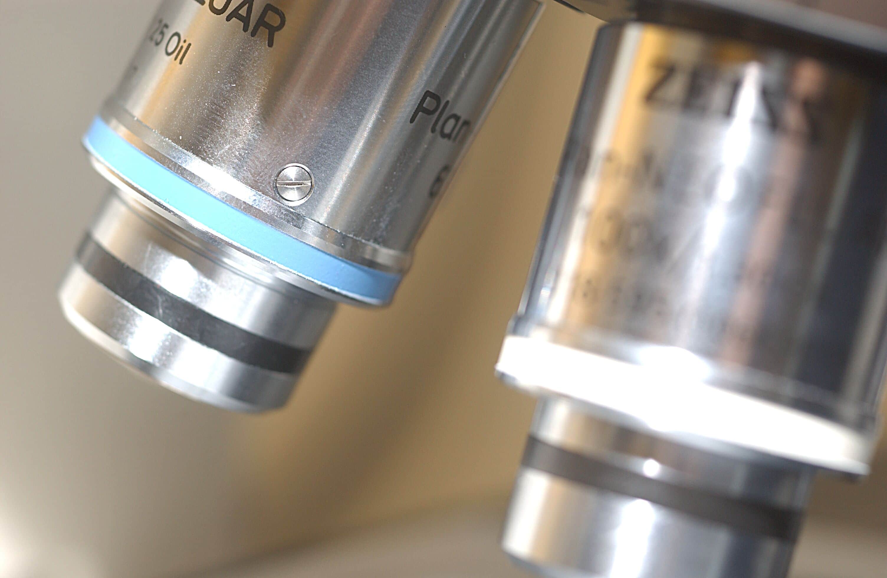 Microscope lens closeup.