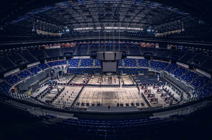 The image shows the interior of The O2 Arena in London.