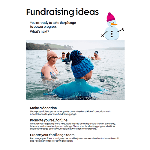 Fundraising tips with an image of people in the open water wearing bobble hats.