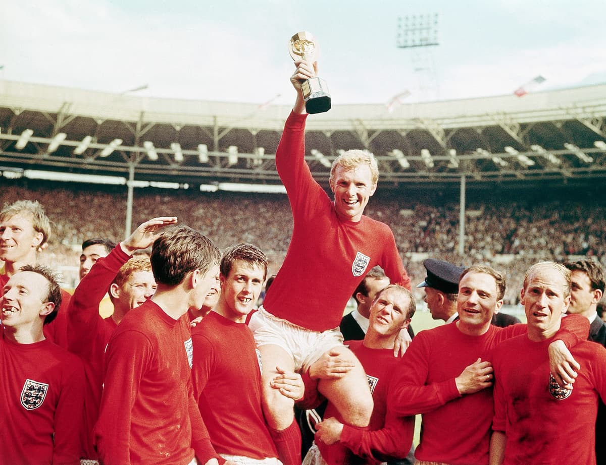 A photo of Bobby Moore and the rest of England's football team after their World Cup victory in 1966.