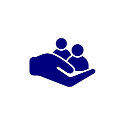 An icon of a palm holding two people.