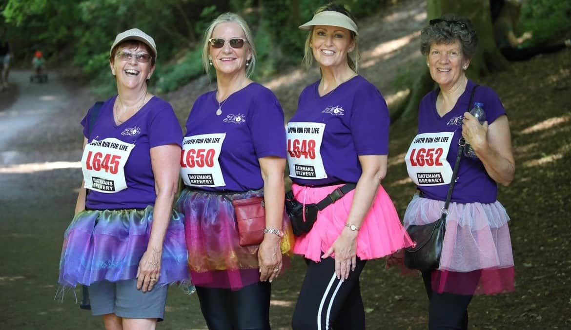 Four women posing in the Louth Run for Life race.