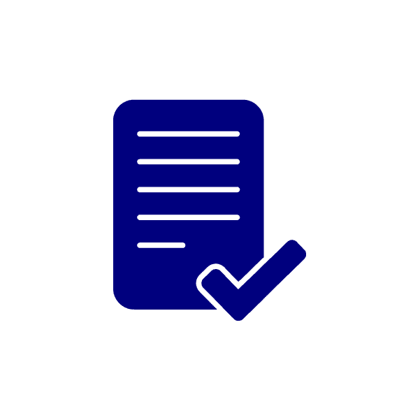 Navy icon of paper with a tick.
