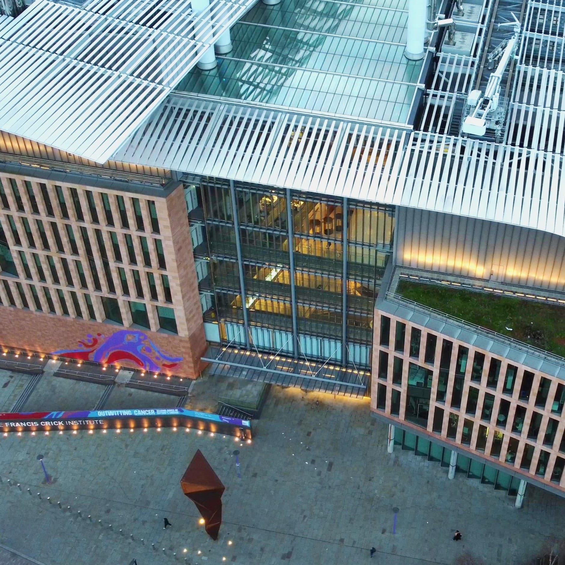 Aerial view of The Francis Crick Institute.