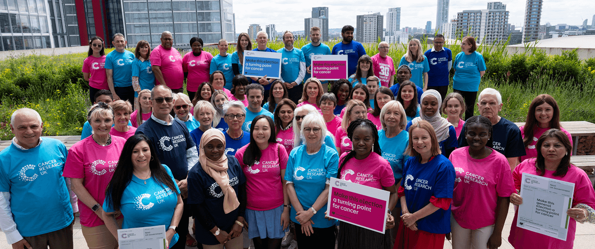 A photo of Campaigns Ambassadors taken at Cancer Research UK head office in Stratford.