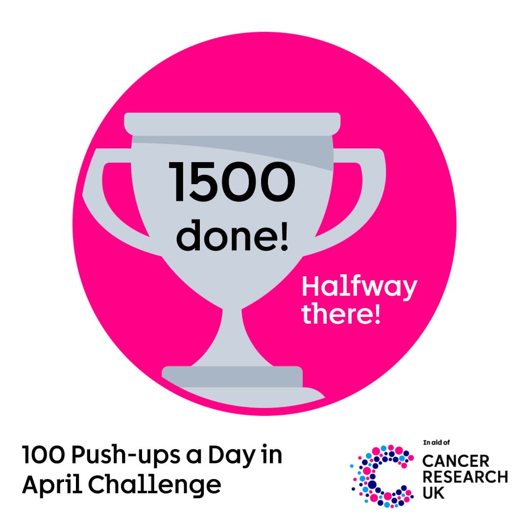 100 Push Ups a day in April challenge 2026 halfway there badge.