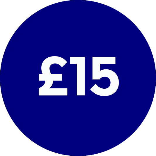 An icon featuring the number £15.