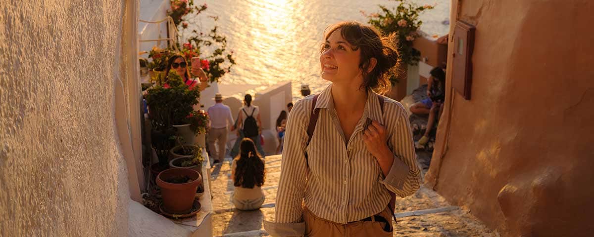 A photo of a woman traveling.