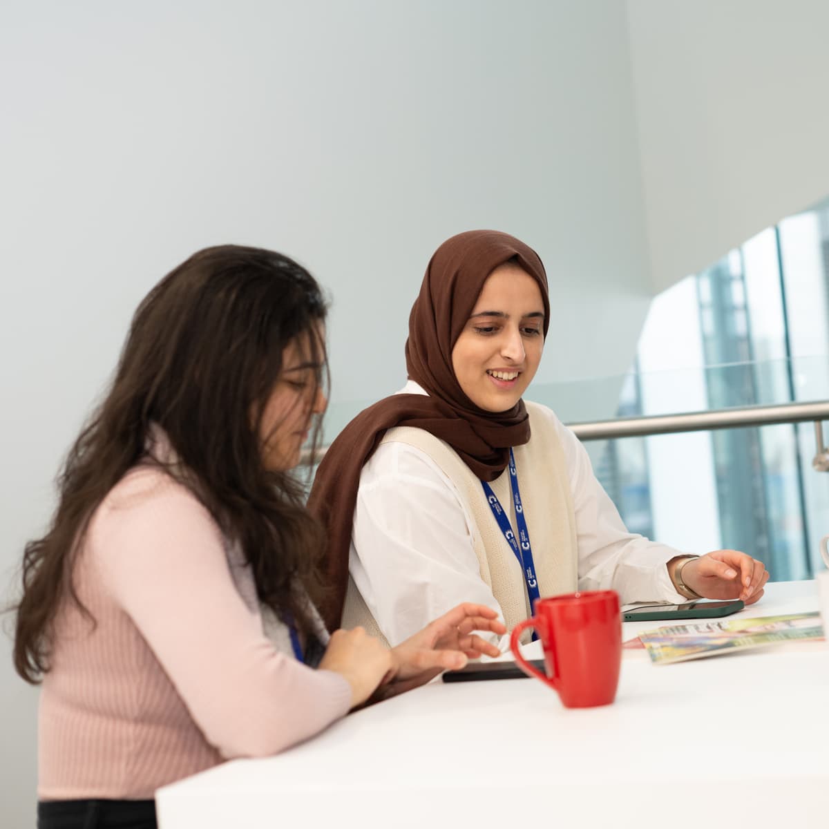Researchers in break room.