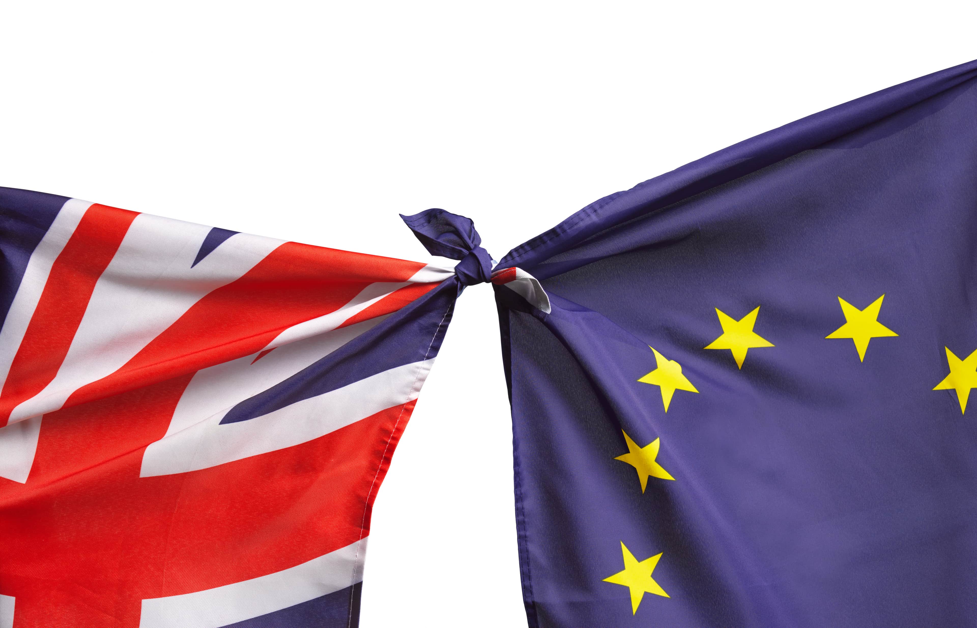 Cancer Research UK is working to support UK-EU research collaboration-image of UK and EU flags tied together at the top.