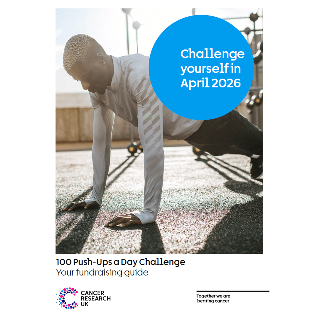 Front Cover and download link of the 100 push ups in april fundraising pack challenge.