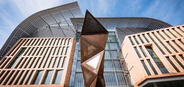 A geometric sculpture outside the Francis Crick Institute