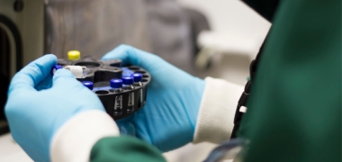 Lab samples being loaded onto equipment