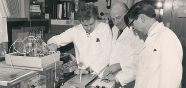 Scientists in an old laboratory