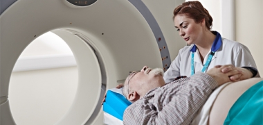 A male patient undergoing a scan