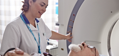 A male patient undergoing a scan