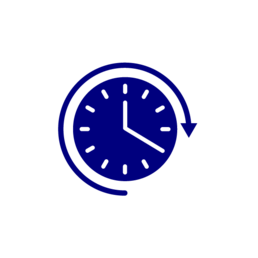 Navy icon of clock and arrow depicting speed