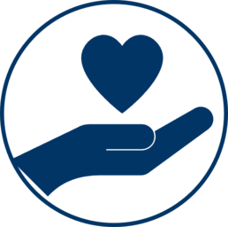 ICBP icon of a hand holding a heart.