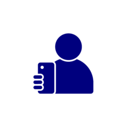 navy icon of person holding a mobile phone