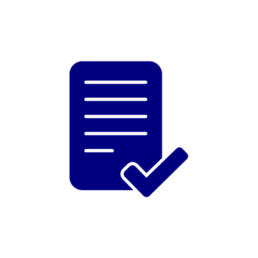 Navy paper with a tick icon