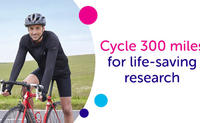 Image of a cyclist next to the text 'Cycle 330 miles for live-saving research'
