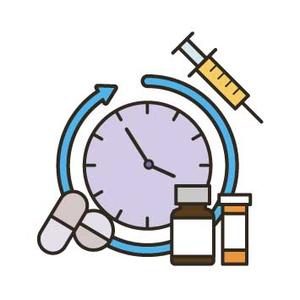 Illustration of a clock and various treatments around it