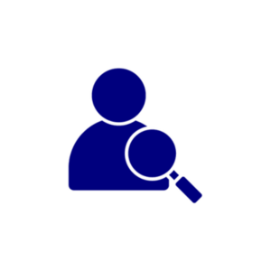 navy icon of person with magnifying glass over them