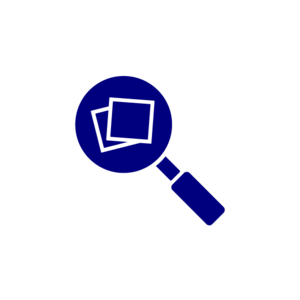 navy icon of magnifying glass over document