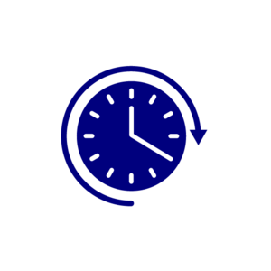 Navy icon of clock and arrow depicting speed
