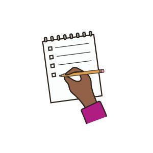 Illustration of a hand writing on a notepad