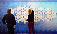 two people standing by a wall of ideas