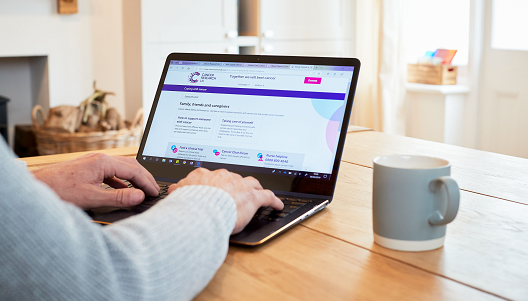 Person using their laptop to look at information