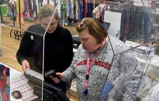 Bev and Jessica behind the shop till