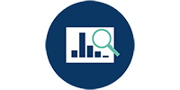 Challenge 1 prevention icon - a data chart with magnifying glass