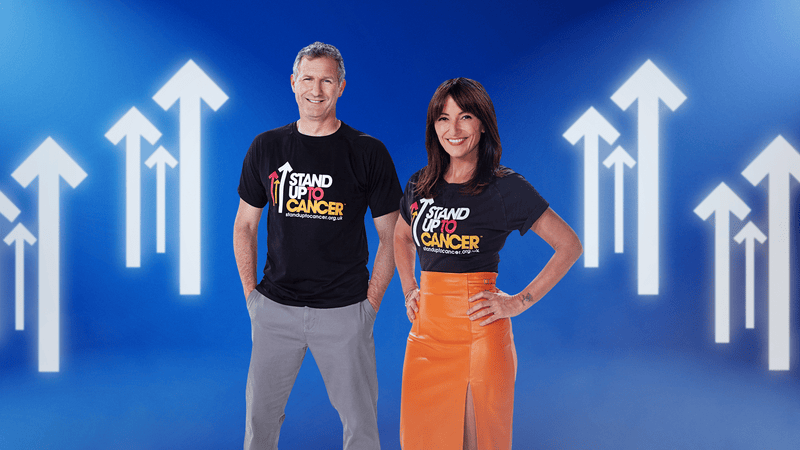 davina mccall and adam hills in stand up to cancer t shirts