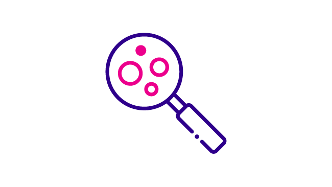 Graphic showing magnifying glass looking at small cells