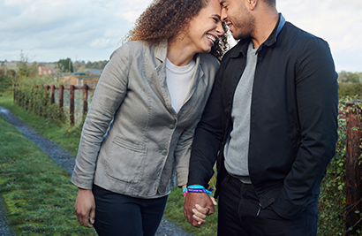 Donate today to World Cancer Day. Couple wearing Unity Bands
