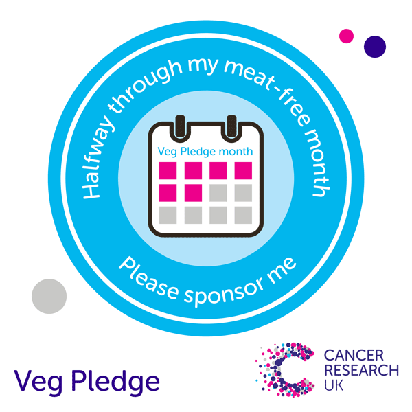 Veg Pledge - halfway badge. Halfway through Veg Pledge.